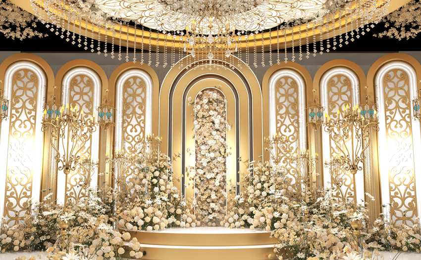 宁蒗香槟色调婚礼堂效果展示